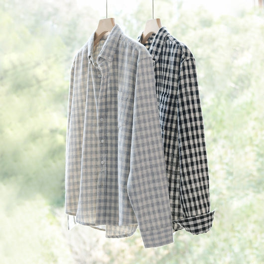 Camisa Cuadros Japonesa Manga Larga para Hombre - Estilo Casual y Versátil - Image 11