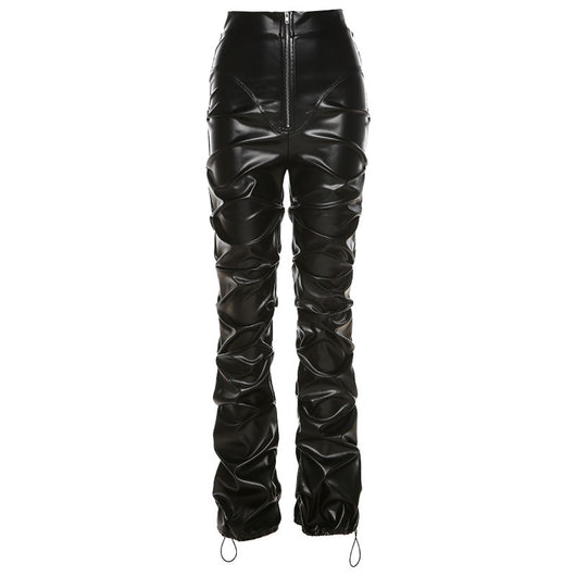 Pantalón de Cuero PU Cintura Alta con Bolsillo Lateral - Estilo Urbano Casual - Image 14