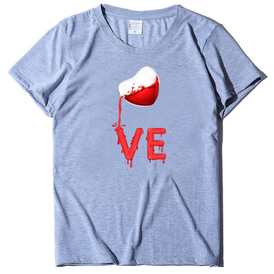 Playera de Pareja Cuello Redondo Love Rojo con Bordado LOVE Manga Corta Casual - Image 23