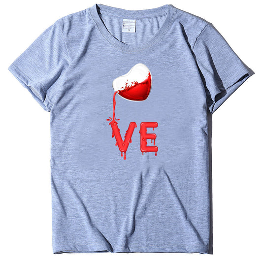 Playera de Pareja Cuello Redondo Love Rojo con Bordado LOVE Manga Corta Casual - Image 23