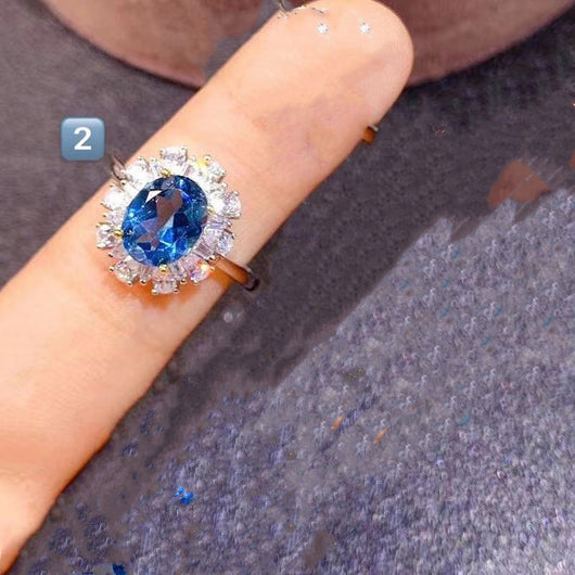 Anillo de Topacio Azul Natural - Diseño Personalidad para Mujer - Image 2