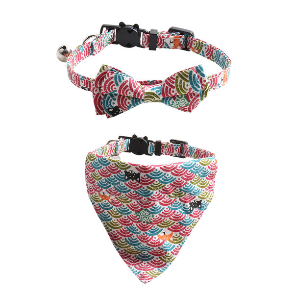 Collar para Gato Estilo Japonés con Patrón de Hierba y Moño Desmontable - Image 6