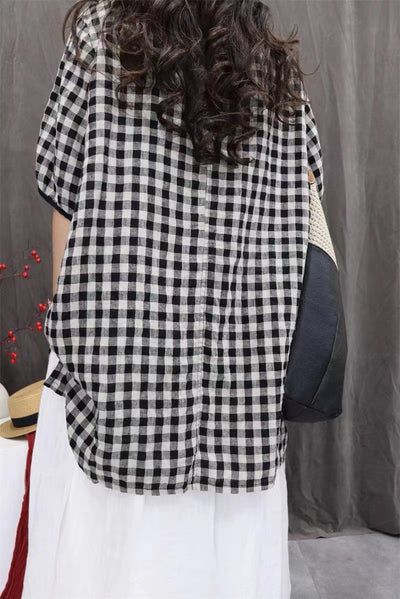 Camisa Cuadros Oversize Artística de Manga Tres Cuartos Estilo Vintage - Image 13