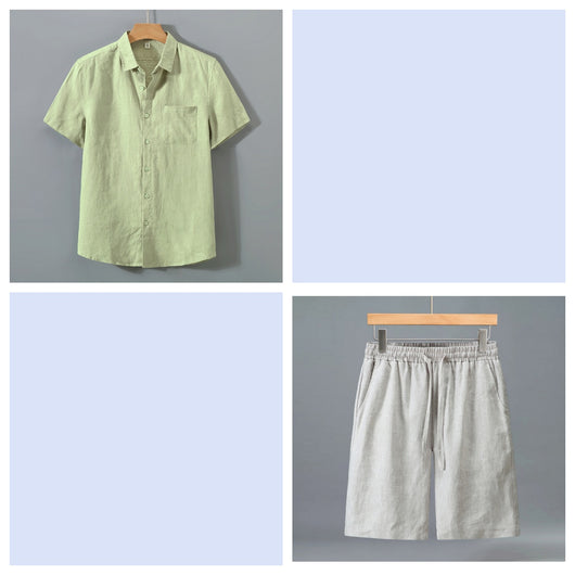 Conjunto de Shorts y Camisa de Lino para Hombre - Outfit Veraniego Ligero y Cómodo - Image 4