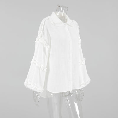 Blusa Larga de Encaje Suelta con Manga Larga para Mujer - Image 18