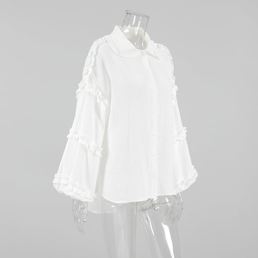 Blusa Larga de Encaje Suelta con Manga Larga para Mujer - Image 18