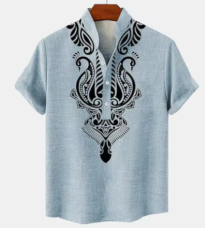 Camisa Hombre Lino Manga Corta Impresión Digital 3D - Image 8