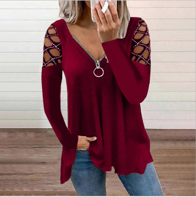 Blusa Casual para Mujer con Escote V y Mangas Caladas con Cristales - Image 10