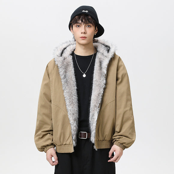 Chaqueta Acolchada de Algodón con Cuello de Forro Polar Retro para Hombre