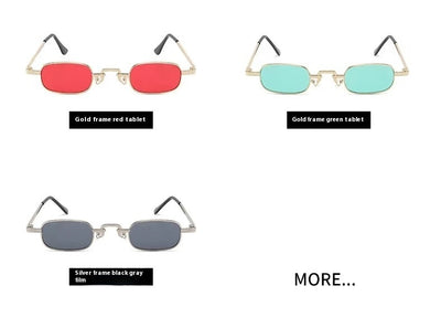 Trendy rectangular sunglasses with gold metal frames and brown lenses, shown from front and a 45-degree angle. - Image 13