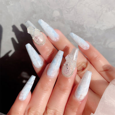 Uñas Postizas Premium Macchiato Azul Hielo - Acabado Suave y Duradero - Image 10