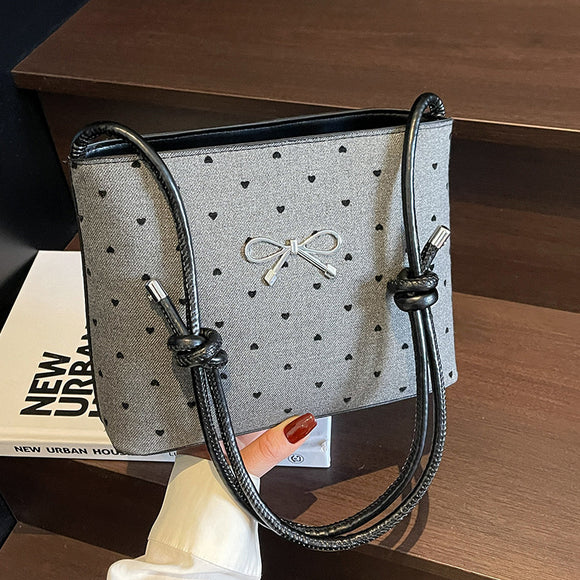Bolsa Crossbody de Lona con Lunares y Moño Fashion