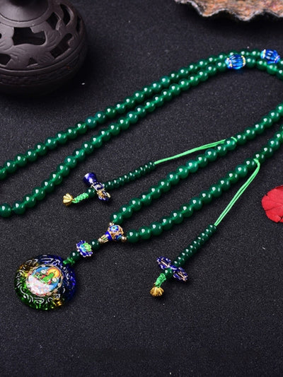 Pulsera Colgante Ágata Verde Natural 108 Círculos Múltiples Thangka - Image 4