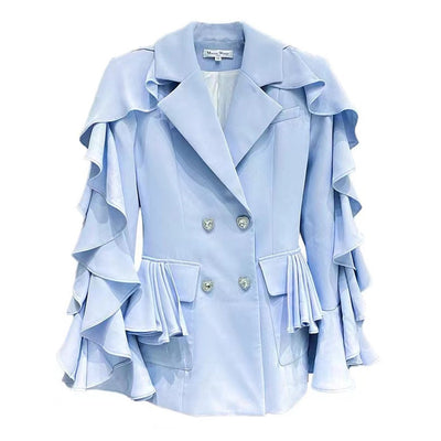 Blazer Azul Onda con Volantes en las Mangas - Diseño Francés Moderno - Image 7