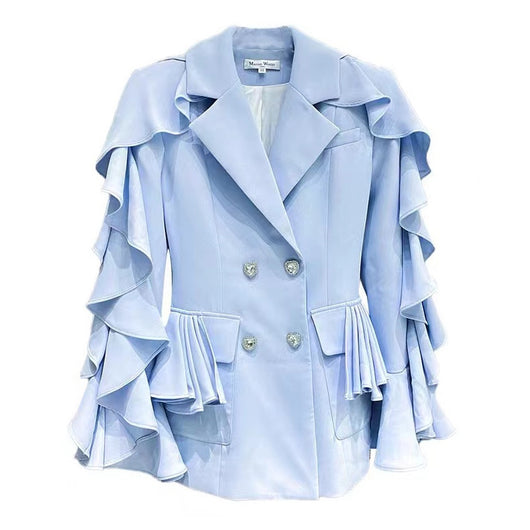 Blazer Azul Onda con Volantes en las Mangas - Diseño Francés Moderno - Image 7