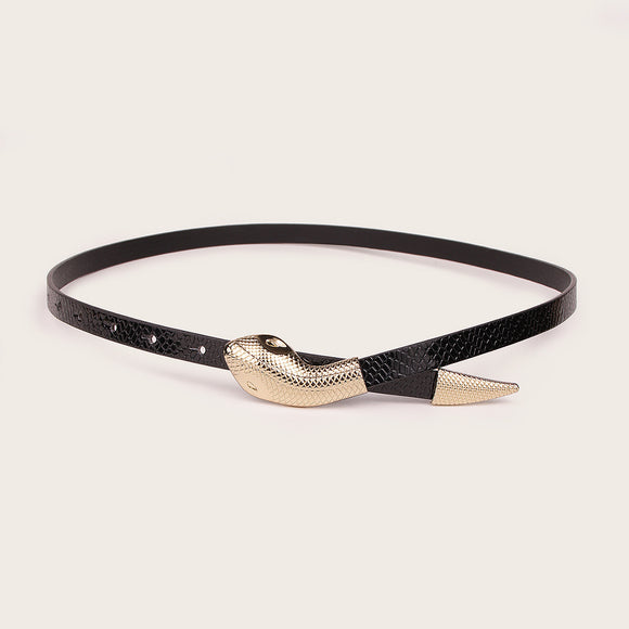 Cinturón de Cuero Charol con Diseño Piel de Serpiente y Cierre de Presión