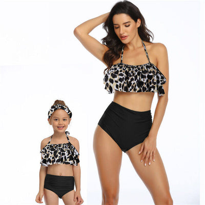 Traje de Baño Coordinado Mamá e Hija con Bikini Estampado Cintura Alta y Volantes - Image 10