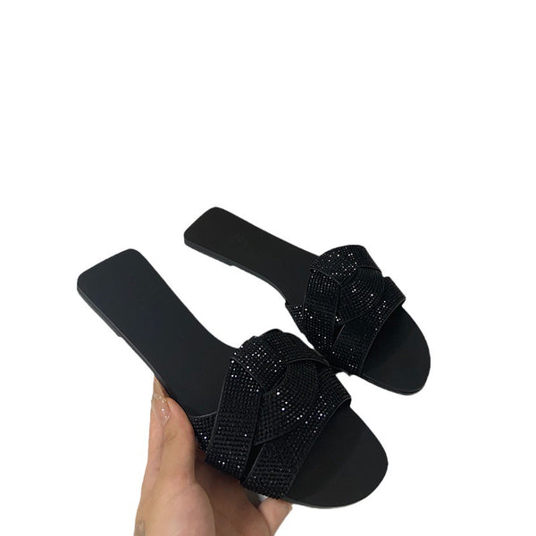 Sandalias Planas de Playa con Strass - Diseño Abierto Versátil para Mujer