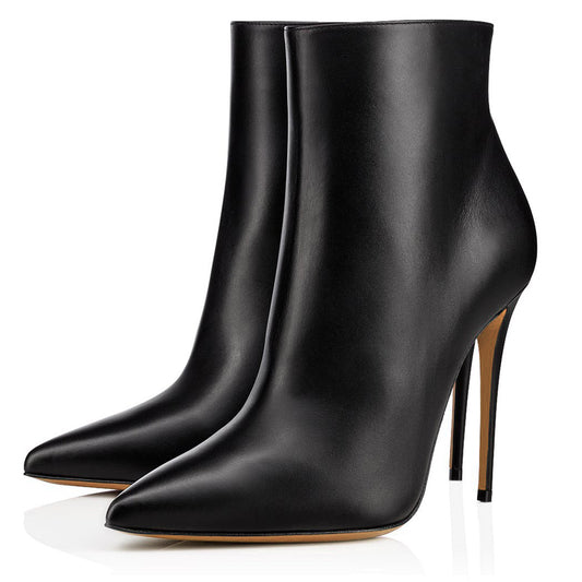 Botines de Tacón Alto Puntiagudo para Mujer - Estilo Europeo Tallas Grandes Negro y Blanco