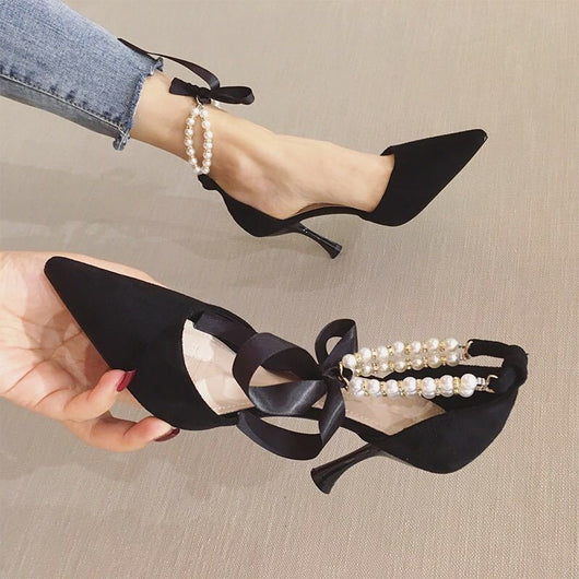 Tacones Altos Pearl con Tira al Tobillo - Punta Afilada Stiletto - Image 11