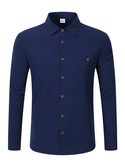Camisa Cardigan Lino Hombre Fit Relajado Color Sólido - Image 32