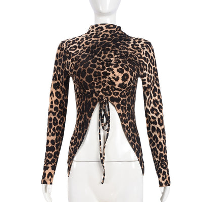 Blusa Ajustada de Manga Larga con Estampado Leopardo y Cordón - Image 13