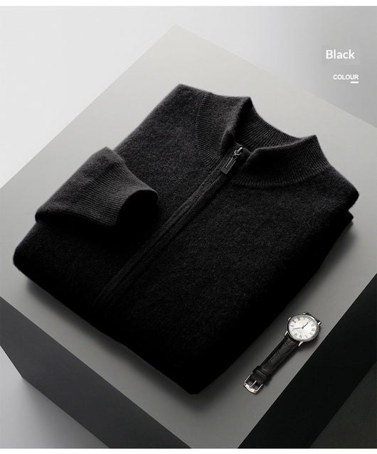 Suéter Tejido de Lana Reversible para Hombre con Cierre - Colores Sólidos - Image 13