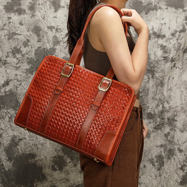 Bolso Tejido a Mano en Cuero Curtido Vegetal de Grano Completo