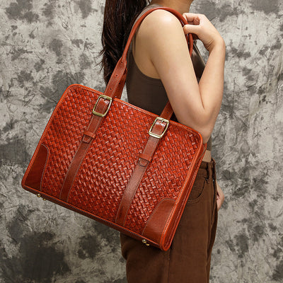 Bolso Tejido a Mano en Cuero Curtido Vegetal de Grano Completo