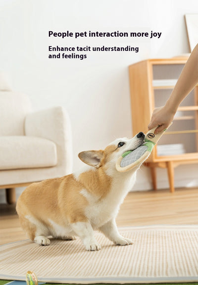 Plush dog toy set featuring a green and beige tennis racket (29cm) and a matching 6cm tennis ball. - Image 11