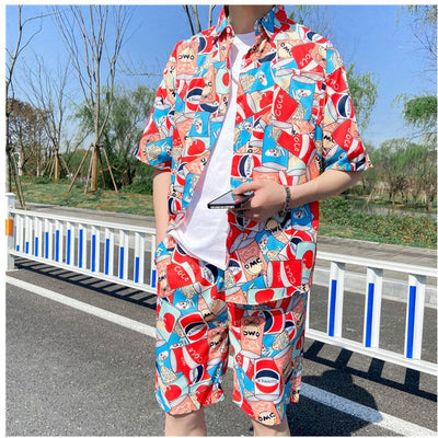 Conjunto de Camisa Floral Manga Corta Ice Silk para Hombre - Image 17
