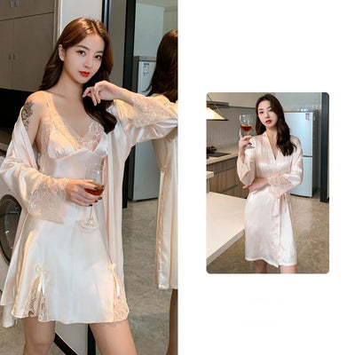 Conjunto de Dos Piezas Camisón Encaje Ice Silk con Tirantes - Image 15