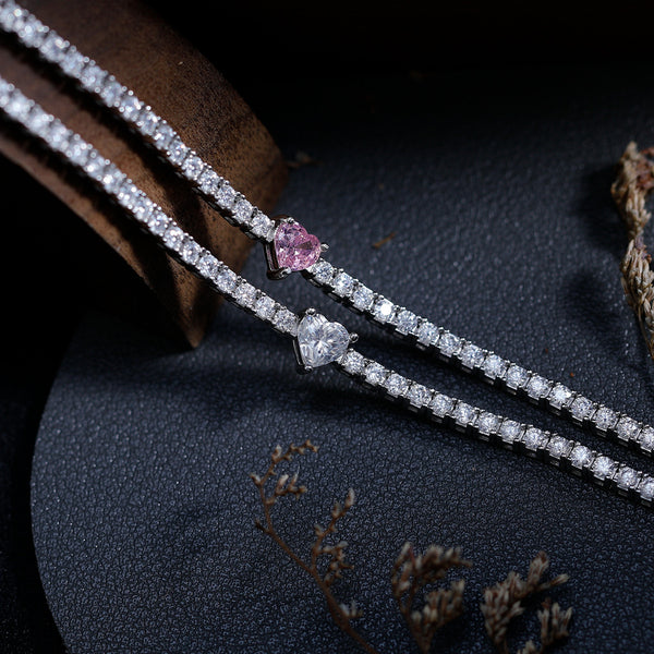 Pulsera de Plata S925 con Moissanita en Forma de Corazón