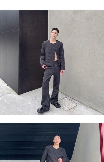 Traje Corto Casual Otoño a Rayas Cuello Redondo Bootcut - Image 13
