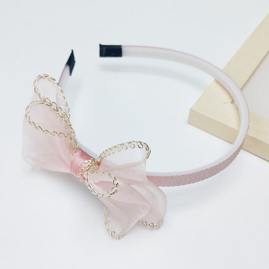 Diadema Infantil de Malla con Borde Dorado y Moño - Image 4