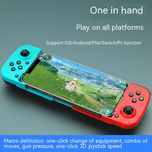 Teal mobile phone wireless game handle with a smartphone inserted, displaying a game, compatible with iOS and Android. - Image 11