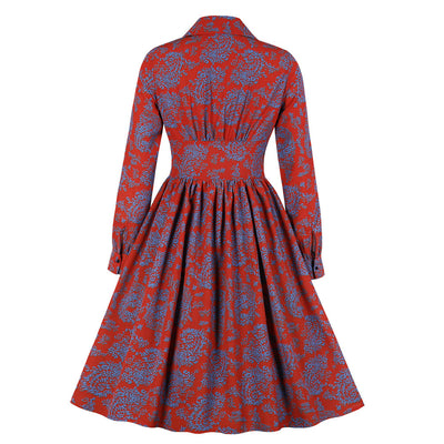 Vestido A-Línea Floral Ejecutivo para Mujer con Solapa y Cintura Alta - Image 9