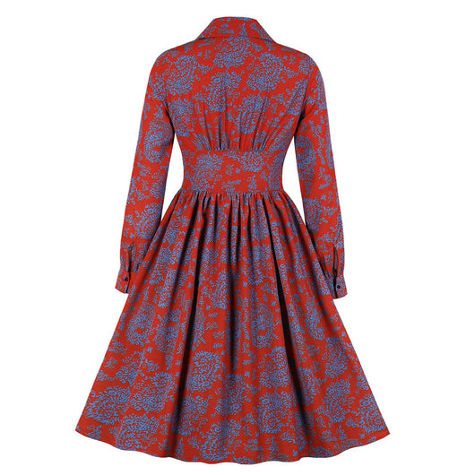 Vestido A-Línea Floral Ejecutivo para Mujer con Solapa y Cintura Alta - Image 9