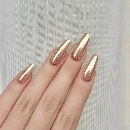 Uñas Postizas de Almendra con Revestimiento Electroplaqueado - Estilo Europeo y Americano
