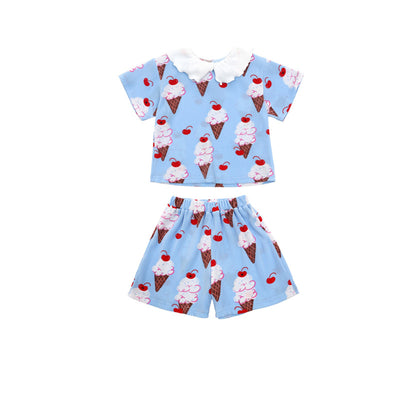 Conjunto Infantil Playera y Shorts Plisados Estilo Coreano Helado - Image 3