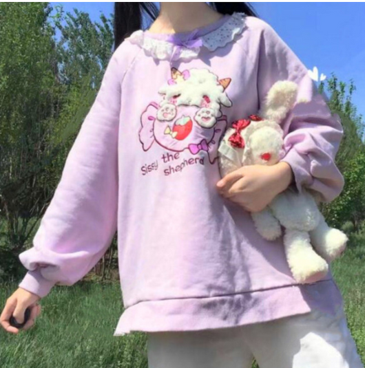 Sudadera con Cuello de Encaje Suelto para Mujer - Image 3
