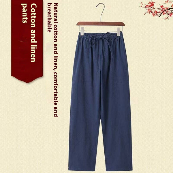 Pantalones de Lino Hombre Corte Recto Retro Sueltos