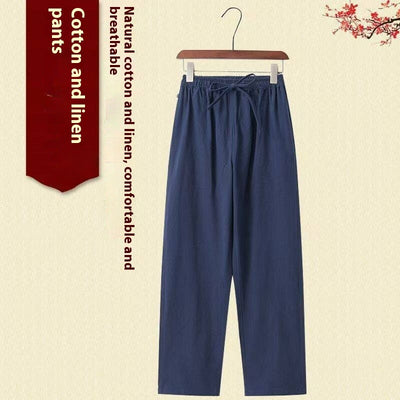 Pantalones de Lino Hombre Corte Recto Retro Sueltos