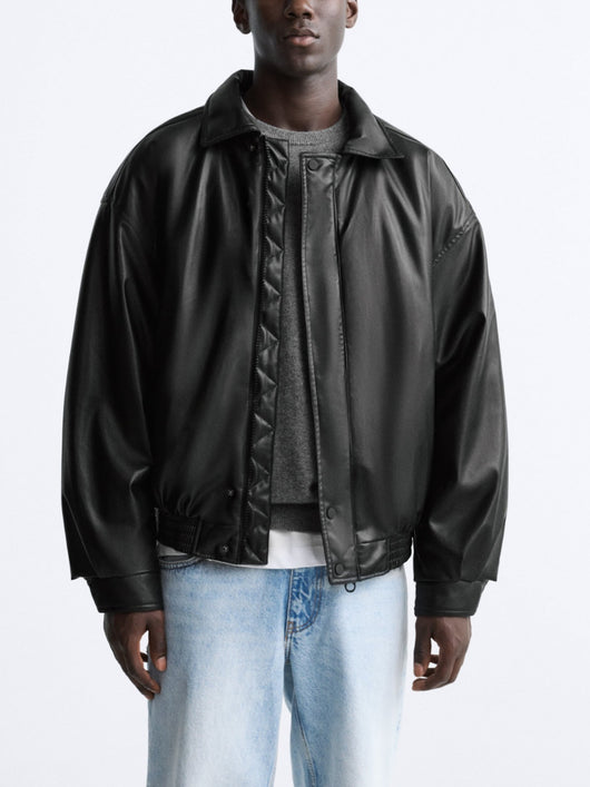 Chaqueta de Cuero Sintético con Solapas y Algodón para Hombre - Image 4