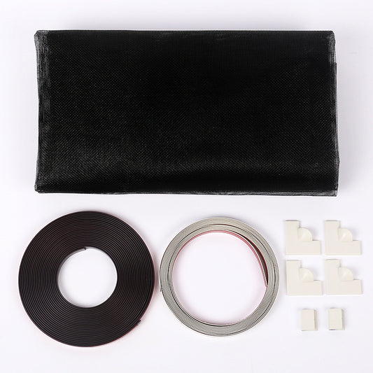 Self-adhesive magnetic screen window frame components in black, brown, and off-white, showing corner connectors. - Image 2
