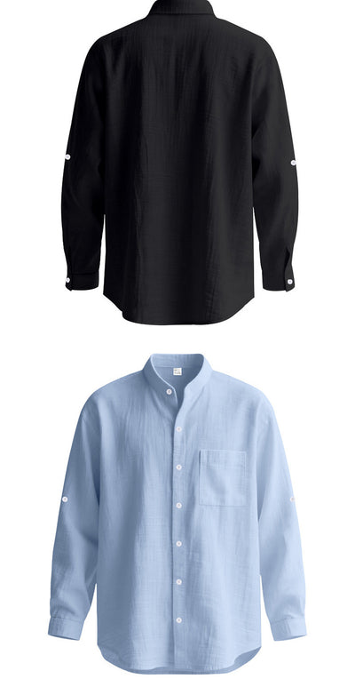 Camisa de Lino Transpirable para Hombre con Cuello Mao y Manga Larga - Image 18