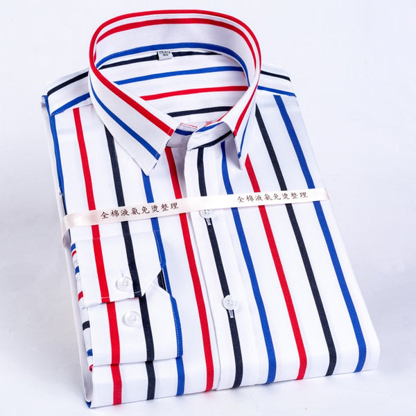 Camisa Business Casual de Algodón con Rayas Verticales Antirruga