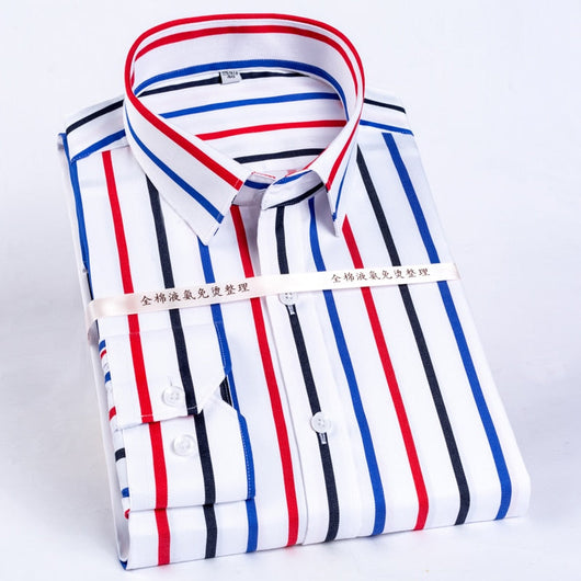 Camisa Business Casual de Algodón con Rayas Verticales Antirruga