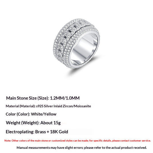 Anillo Cubano Giratorio de Plata 925 con Moissanita Completa para Hombre - Image 2