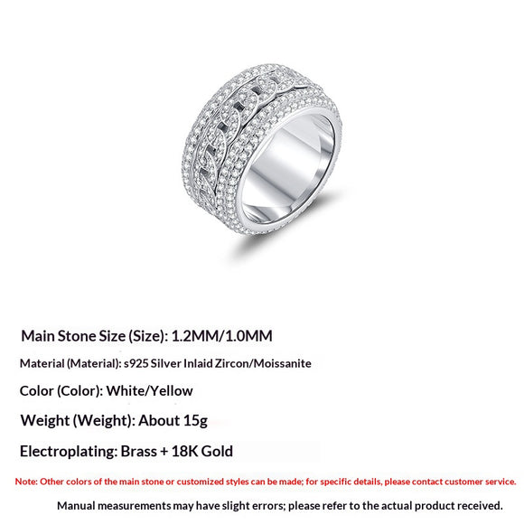 Anillo Cubano Giratorio de Plata 925 con Moissanita Completa para Hombre